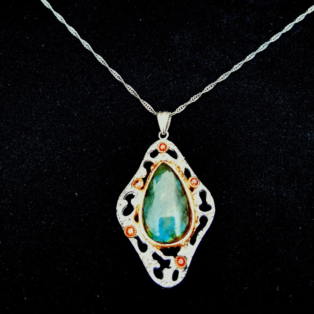 Sterling Silver Pendant with Labradorite & Garnets